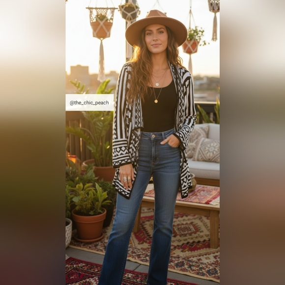 Say What? Sweaters - 🩷$15 | Black and White Geometric Cardigan